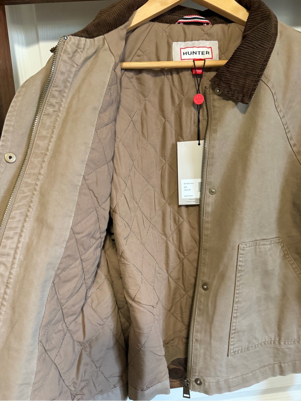 Hunter Original Cotton Barn Hunting Jacket Tanile Tan Corduroy Collar - M - Picture 7 of 8